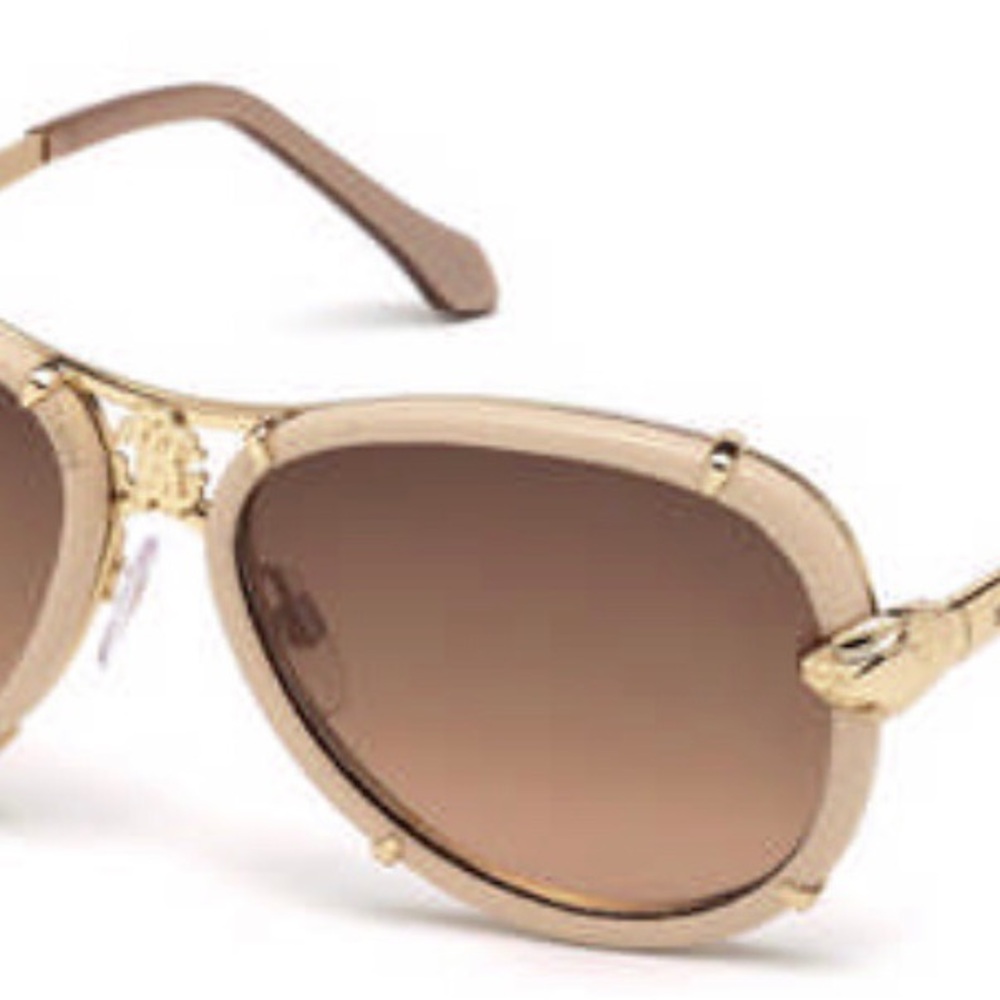 Authentic Roberto Cavalli Cream snakeskin print and Gold Aviator Glasses